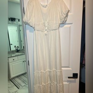 White with gold thick maxi dress Slight slit